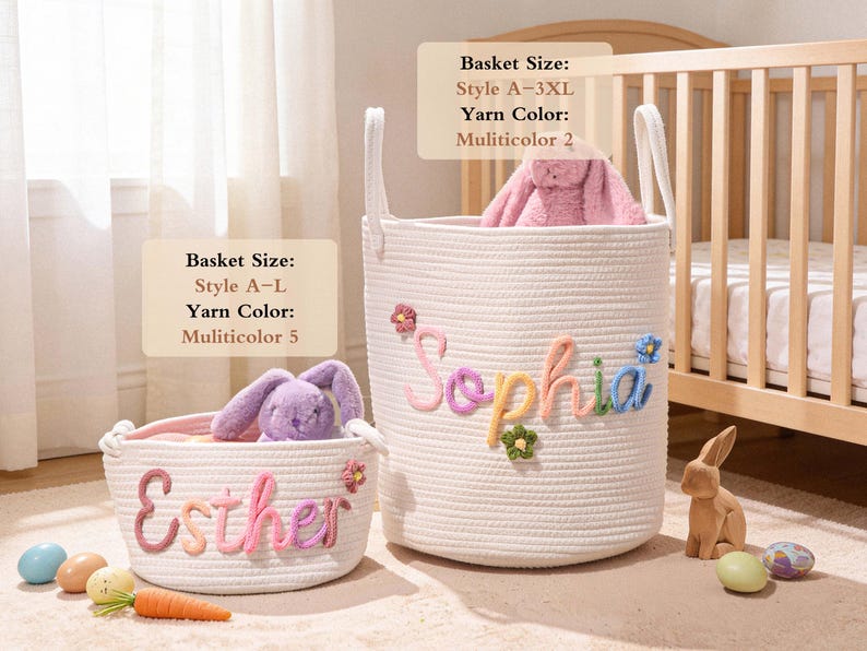 Personalized Name Baby Basket, Custom Nursery Toy Organizer image 2