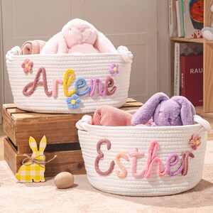 Personalized Name Baby Basket, Custom Nursery Toy Organizer image 11