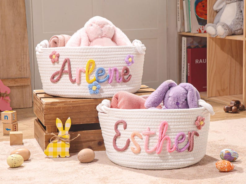 Personalized Name Baby Basket, Custom Nursery Toy Organizer image 11
