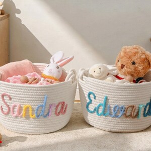 Personalized Baby Basket, Custom Baby Gift Basket, Baby Shower Gift, Newborn Gift, Rope Cotton Baby Basket,Custom Toy Organizer,Nursery Gift image 4