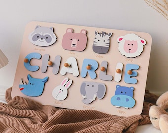 Casse-tête personnalisé avec nom d'animaux, Casse-tête personnalisé avec nom d'animal, Cadeau d'anniversaire de bébé, Cadeau de baby shower, Cadeau de Noël pour tout-petits