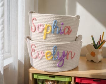 Canasta de bebé personalizada, canasta de regalo personalizada con nombre, regalo para baby shower, regalo para recién nacido, canasta de cuerda de algodón, regalo para guardería