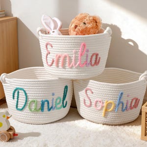 Personalized Baby Basket, Custom Baby Gift Basket, Baby Shower Gift, Newborn Gift, Rope Cotton Baby Basket,Custom Toy Organizer,Nursery Gift image 9