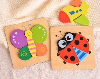 Kids Wooden Matching Puzzle, Wooden Puzzle Car Plane, Jigsaw Puzzle, Montessori Toys, Kid Toy Birthday Gift, Toddler Gift, Educational Toys
