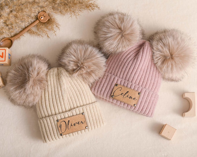 Custom Name Baby Beanie,Christmas Gift for Baby,Personalized Kids Winter Beanie,Toddler Pompom Beanie Hat,Baby Shower Gift,Adult Kids Beanie