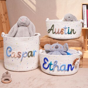 Personalized Name Baby Basket, Custom Nursery Toy Organizer image 4