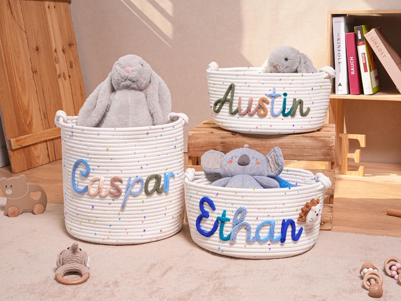 Personalized Name Baby Basket, Custom Nursery Toy Organizer image 4