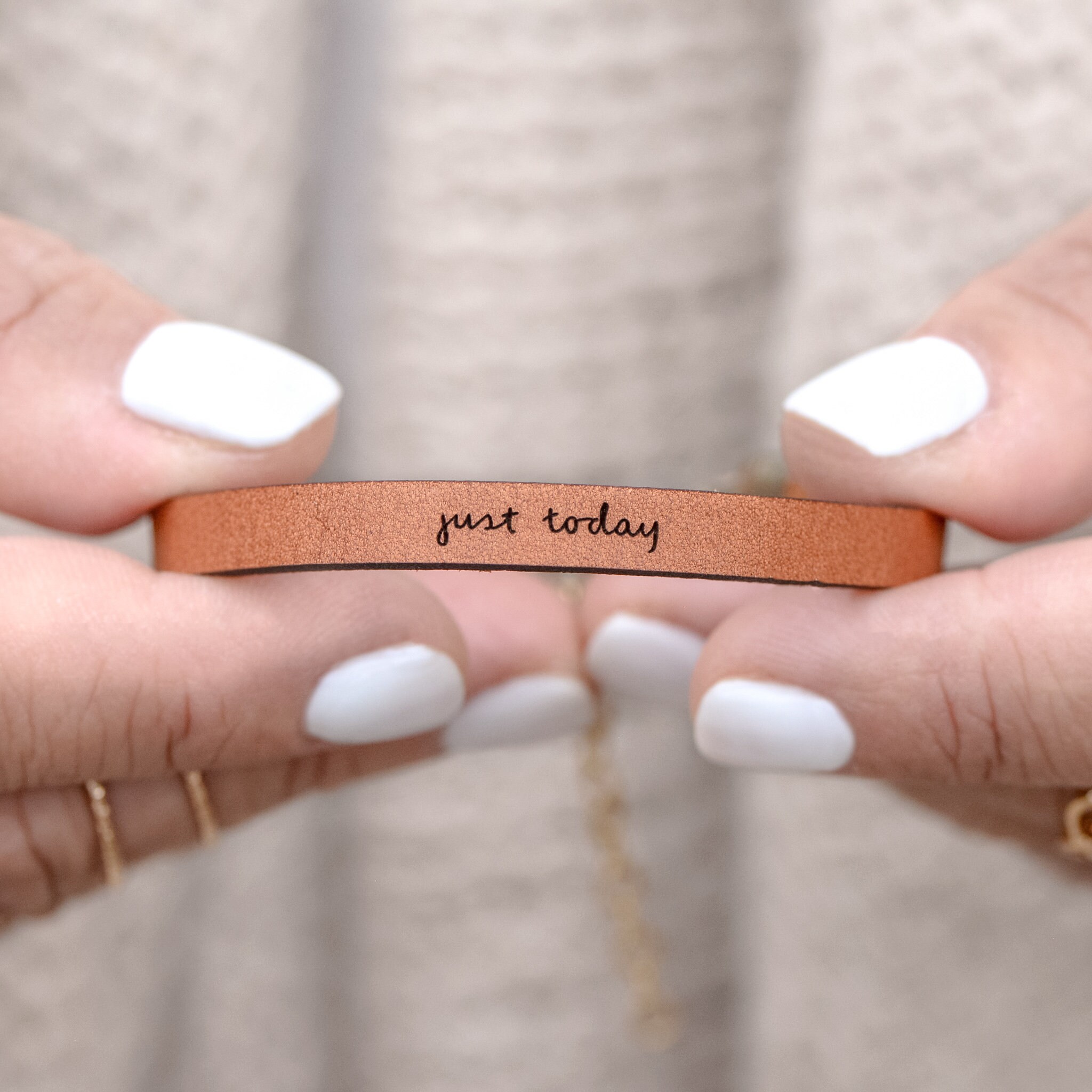 Just Today Adjustable Engraved Quote Leather Bracelet