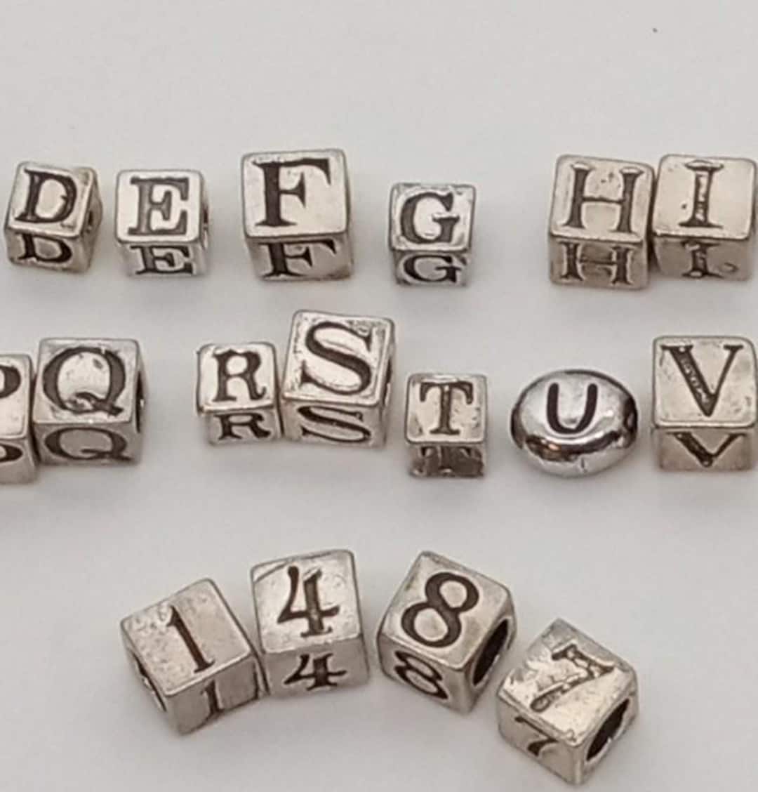 Sterling Silver .925 Block Alphabet & Number Letter Beads - 4mm and 5mm ...