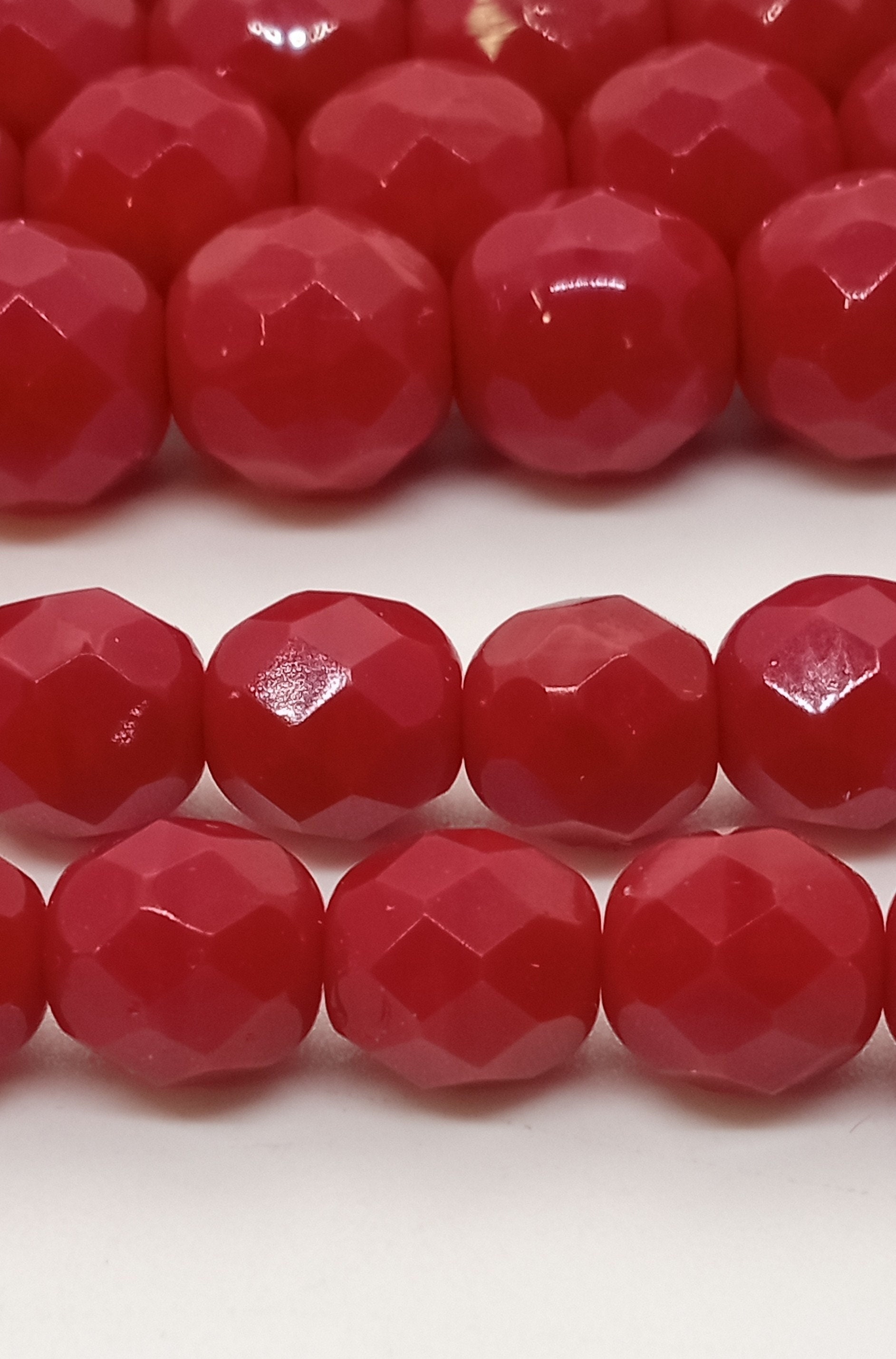 Opaque Ruby Red Fire Polish Round Czech Glass Beads by the Strand ...