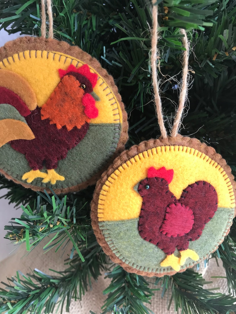 White /& Green PENNY RUG INSPIRED Christmas Ornaments Hand cut Pennies Polyester Felt ***Ready to Ship*** Set of 2 Traditional Colors of Red