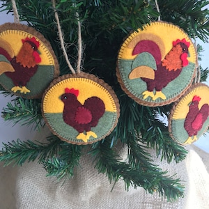 White /& Green PENNY RUG INSPIRED Christmas Ornaments Hand cut Pennies Polyester Felt ***Ready to Ship*** Set of 2 Traditional Colors of Red