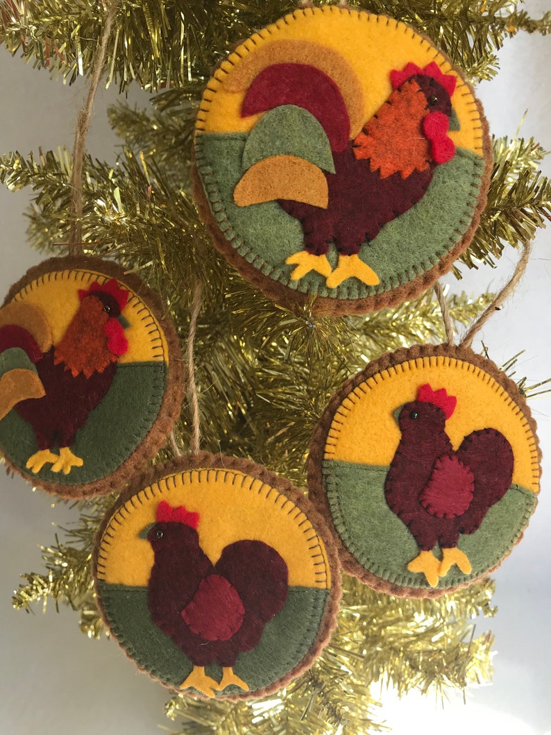 White /& Green PENNY RUG INSPIRED Christmas Ornaments Hand cut Pennies Polyester Felt ***Ready to Ship*** Set of 2 Traditional Colors of Red