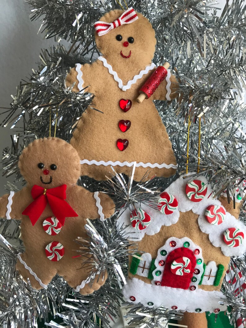 Set of 3 Gingerbread House Boy & Girl Christmas Ornaments Etsy