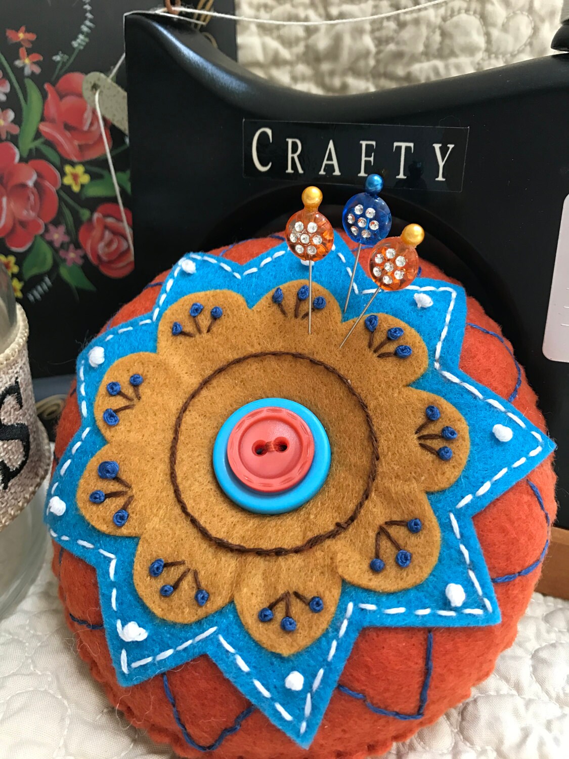 Hand Embroidered Fork Art Pin Cushion / Pincushion plus 3 Etsy