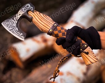 Handmade Viking Axe - Hand Forged Carbon Steel Hatchet Axes with Ash Wood Handle