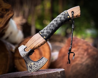 Hand Forged Carbon Steel Viking Axe: Rose Wood Handle, Groomsmen Gift