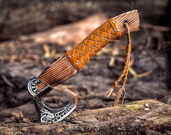 Hand Forged Carbon Steel Viking Axe: Bearded Camping Tomahawk