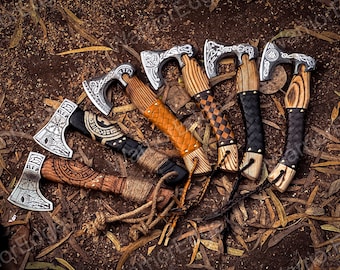 Set of 6 Hand-Forged Carbon Steel Viking Axes: Nordic Larp Axe Gift for boyfriend