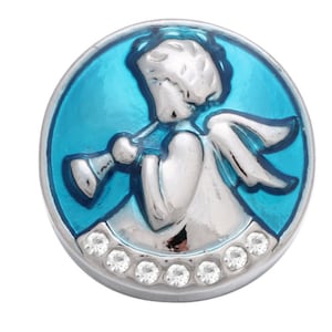 Blue Christmas Angel Snap Button, Interchangeable Jewelry 18-22 mm Snap Jewelry, Ginger Snaps, Noosa, Magnolia & Vine, Chunk Snap