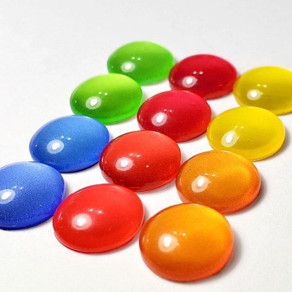 Colored Glass Cabochons, 12 mm round, 1 Pair of Cabs, Choose from 6 Colors, Earring Cabs, Scrapbooking, Domed Glass, 12mm Glass Domes