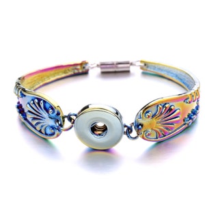 Snap Jewelry, Colorful Spoon bracelet, 18 -22 mm, Metal Snap Button Bracelet, Magnetic Clasp, Ginger Snap, Noosa, Magnolia & Vine