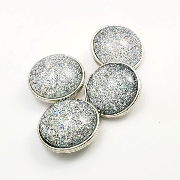 Artisan Made Snaps, Silver Holo Glitter, One Snap, Interchangable Snap Jewelry, 18-22 mm, Ginger Snaps, Noosa, Magnolia & Vine, Chunk Snap