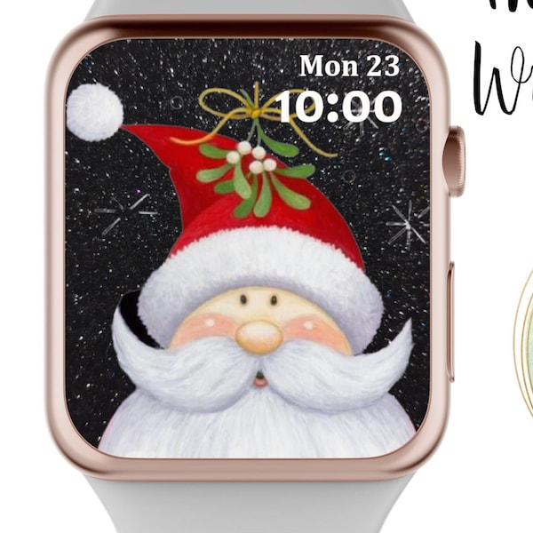 Jultomten Apple Watch-bakgrund, God Jul Apple Watch-bakgrund, Låsskärmsbakgrund, Digital nedladdning av klocka