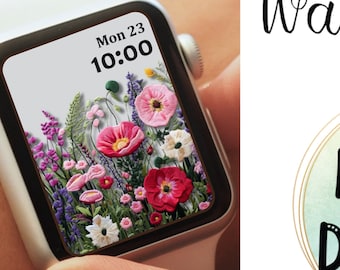 Faux Embroidery Apple Watch Wallpaper Face Design Instant Download, Apple Watch Wallpaper, Lock Screen Wallpaper, Watch Digital Download