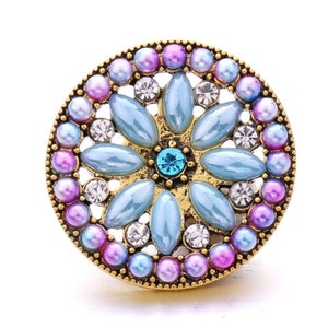Snap Button, Large Flat Blue Faux Pearl Snap Button Charm, fits 18-22mm Snap Jewelry, Interchangeable Jewelry, Gift for Her