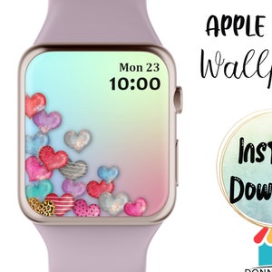 Valentines Heart Apple Watch Wallpaper, Pink Dots Heart Apple Watch Wallpaper, Big Puffy Heart Lock Screen Wallpaper, Watch Digital Download