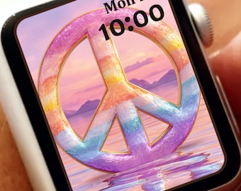 Pastel Peace Sign Smart Watch Background Wallpaper, Hippie Watch Face, Instant Download