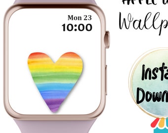 Rainbow Valentines Heart Apple Watch Wallpaper, Heart Apple Watch Wallpaper, Big Puffy Heart Lock Screen Wallpaper, Watch Digital Download