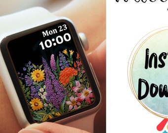 Faux Embroidery Apple Watch Wallpaper Face Design Instant Download, Apple Watch Wallpaper, Lock Screen Wallpaper, Watch Digital Download