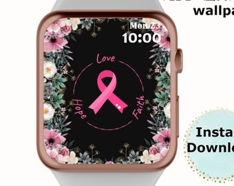 Breast Cancer Apple Watch Face Wallpaper, Love Hope Faith Pink Ribbon Lock Screen, Wallpaper Watch Face Digital Download