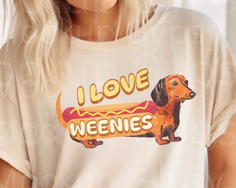 I Love Weenies Shirt, Funny Dachshund Shirt, Doxie Hotdog Cookout, Dog Lover, Weiner Pun, LGBTQ+, Sausage Dog Shirt, Weenie Dog Owner