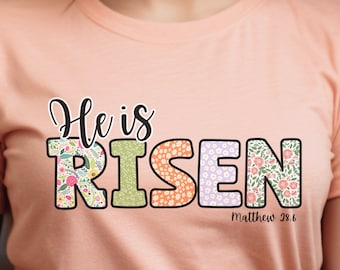 He is Resin Easter T Shirt, Faith, Christian Apparel, Bible Verse Shirt, The Tomb is Empty, Resurrection Shirt, Matthew 28:6, Gift for Her