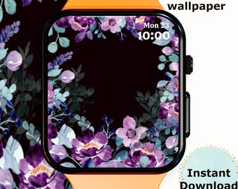 Projekt tapety na Apple Watch, tło zegarka, kwiatowa tapeta na smartwatch, tapeta na ekran blokady, cyfrowe pobieranie zegarka
