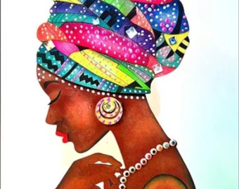 Frameless 5D African Black Woman with Turban Diamond Painting DIY Kit, 30*40cm/11.8*15.7in, Diamond Art, Full Round Drill, US Seller