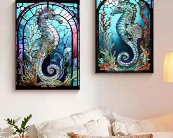 Pair of Seahorses Diamond Painting DIY Kit, 30*40cm/11.8*15.7in, 2 Canvases Diamond Art, Full Round Drill, US Seller