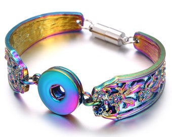 Snap Jewelry, Colorful Spoon bracelet, 18 -22 mm, Metal Snap Button Bracelet, Magnetic Clasp, Ginger Snap, Noosa, Magnolia & Vine