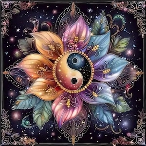 Floral Yin Yang 5D Diamond Painting Kit, Diamond Art Kit, 40x40 , Home Decor, Christmas Gift for Her