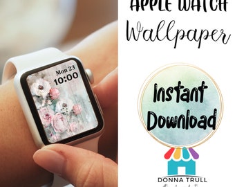 BOHO Floral Apple Watch Wallpaper Face Design Instant Download, Distressed Floral Lock Screen Wallpaper, Watch Digital Download