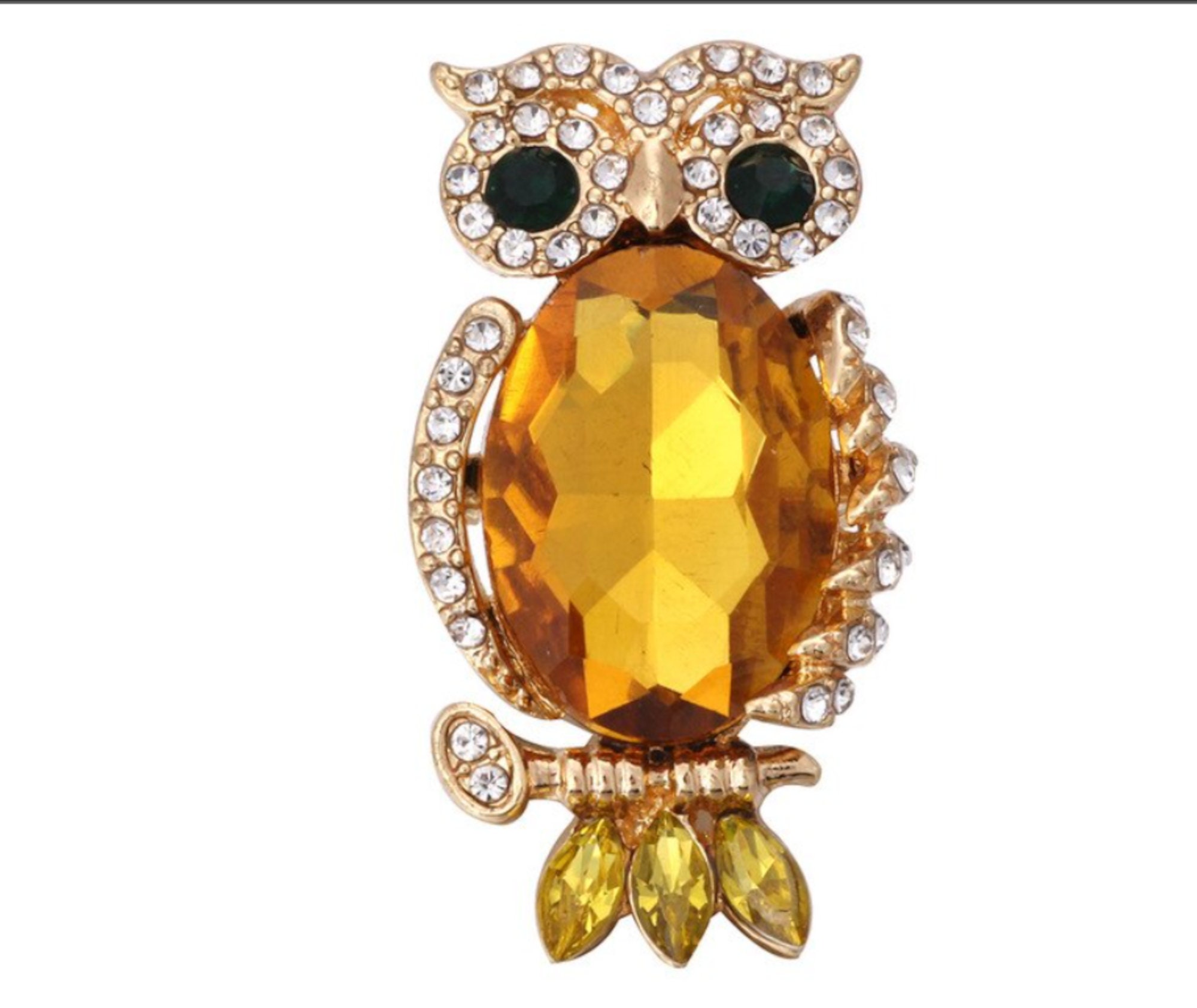 Amber Owl with Black Crystal Eyes Snap Button, Interchangeable Jewelry 18-22 mm Snap Jewelry, Ginger