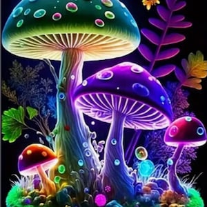 Glowing Mushrooms 5D Round Diamond Painting DIY Art Kit, 30x40 cm, 11.81x15.75 inches, Large Diamond Art, No Frame, US Seller