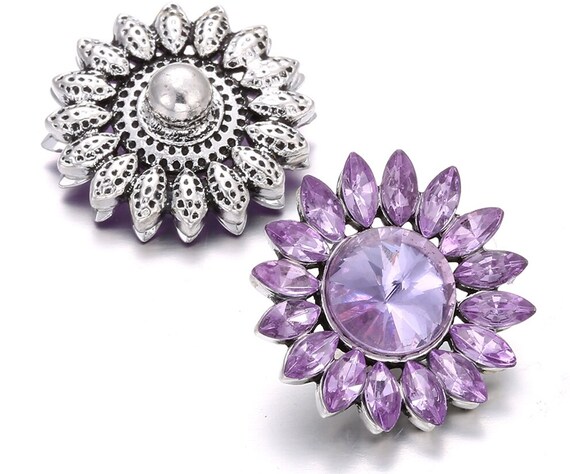 Purple Flower Crystal Snap Button Interchangeable Jewelry 18 22