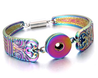 Snap Jewelry, Colorful Spoon bracelet, 18 -22 mm, Metal Snap Button Bracelet, Magnetic Clasp, Ginger Snap, Noosa, Magnolia & Vine