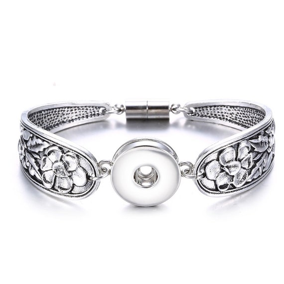 Snap Jewelry, Silver Spoon bracelet, 18 -22 mm, Metal Snap Button Bracelet, Magnetic Clasp, Ginger Snap, Noosa, Magnolia & Vine