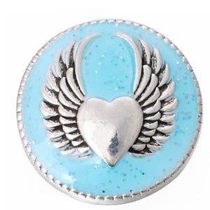 Wings with a Heart Snap Button, Blue Interchangeable Jewelry 18-22 mm Snap Jewelry, Ginger Snaps, Noosa, Magnolia & Vine, Chunk Snap