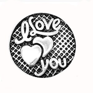 I Love You Snap Button Charm, Interchangeable Jewelry 18-22 mm Snap Jewelry, Ginger Snaps, Noosa, Magnolia & Vine, Chunk Snap